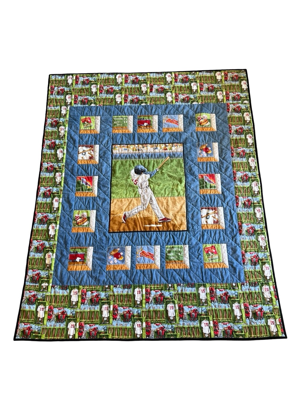 BASEBALL Themed Handmade OOAK Quilt Twin All-American Allstar Sports 77x61” Cozy